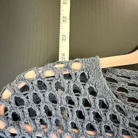 Womens Blue Open Knit Beachy Boho Bell Sleeve Sweater Size L Festival Beach - Picture 13 of 13